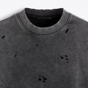 Sweat-shirt à col rond en coton personnalisé pour hommes Vintage Washed Mock Neck Distressed Print Logo Embroidery 3D Winter Vintage Sweatshirt - Product Image 4