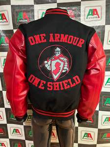 Veste de motard d'hiver lourde laine conception universitaire bouton en acier de mouton broderie côtes manches de vache coton respirant vache coton - Product Image 2