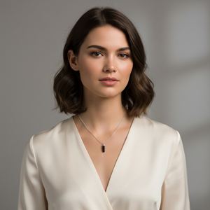 Black Onyx Bullet Shape Pendant <b>Silver</b> Plated Sterling <b>Silver</b> <b>Chain</b> Necklace Trendy for Engagement Wedding or Party - Product Image 5