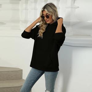 Nouveau été âge réduisant la vitalité sport loisirs ample surdimensionné à manches courtes couleur unie kangourou sac cordon à capuche - Product Image 3