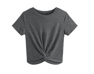 T-shirts courts pour femmes, style hip-hop, logo personnalisé, écologiques, anti-froissement, décontractés d'été, manches courtes, col rond, devant torsadé, bouton - Product Image 4