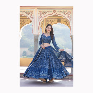 Alta calidad Kalamkari estampado Lehenga Choli manga larga Dupatta elegante vestido de novia Digital para adultos ropa de fiesta India - Product Image 5