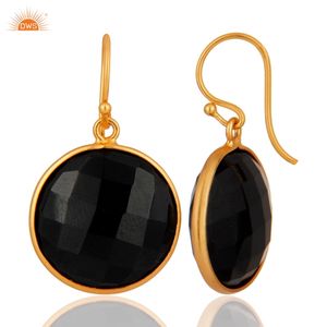 Boucle d'oreille pendante en onyx noir, argent 925 plaqué or jaune, fabricant de bijoux - Product Image 4