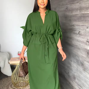 Abito Casual da Ufficio con Maniche a Tre Quarti e Scollo a V, Taglie Forti, Lunghezza al Pavimento, Maniche a Sbuffo con Volant, Disponibile da XS a XL, Stile Africano, Economico - Product Image 3