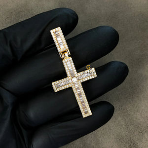 Shiny Round Brilliant and Baguette Cut Vvs Clarity Moissanite Diamond Iced Out Hip Hop 925 Sterling <b>Silver</b> <b>Cross</b> <b>Pendant</b> - Product Image 5