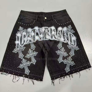 Jeans Oversize Chic 100% Algodón, Jeans Slim con Flecos, Jeans con Estampado de Mono y Piedras de Imitación para Hombre, Jeans de Verano - Product Image 3