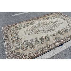 Classic Beige <b>Brown</b> 5.4 X 9.4ft <b>Wool</b> Rug Turkish Patchwork Design for Entryway Living Room or Bedroom Latex Backing - Product Image 4