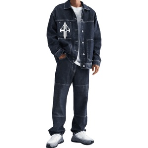 ชุดวอร์มผ้าเดนิมสำหรับฤดูหนาวพิมพ์ลายคอตั้งสำหรับผู้ชายผ้าคอตตอน100% แห้งเร็วระบายอากาศได้ดีกำหนดสีได้ตามต้องการ - Product Image 1