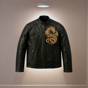 Veste en cuir véritable de meilleure qualité pour hommes pour l'automne et l'hiver vestes de moto teintes unies de style High Street pour motards de rue - Product Image 2