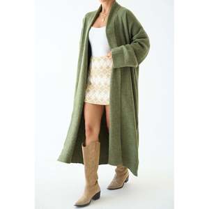 <b>Light</b> Green Open Front Shawl Collar <b>Cardigan</b> - Product Image 1