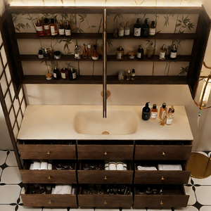 Mobile da Bagno in Legno con Lavabo Integrato in Pietra, Arredo Bagno Autoportante con Cassetti - Product Image 4