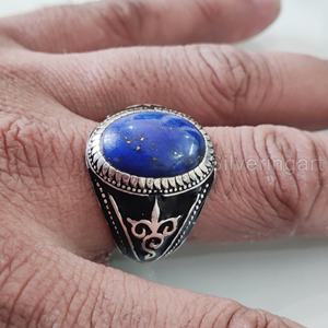 Vente en gros de bagues pour hommes, pierres précieuses afghanes naturelles, lapis lazuli, pierre de naissance, bijoux arabes de toutes tailles, bague en argent sterling 925 - Product Image 4