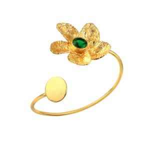 Brazaletes abiertos de diseño de estilo europeo y americano, pulsera abierta para mujer con forma de flor que no se desvanece, Latón chapado en oro de 18 quilates - Product Image 1