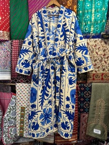 Bleu broderie Suzani coton Kimono veste/indien coton Suzani manteau/prix de gros Robe luxe - Product Image 3