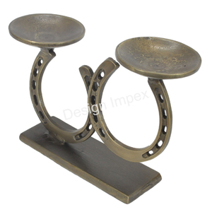 Soporte de vela de estribo de caballo con acabado antiguo de latón Portavelas ecuestre elegante de aluminio fundido Fiestas de vacaciones y Navidad - Product Image 6