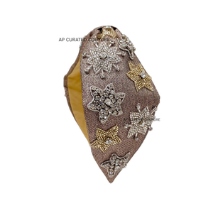 Diadema anudada india de lujo, bordada a mano, cuentas de semillas de oro y plata, adornos de diamantes de imitación. Accesorio moda - Product Image 3