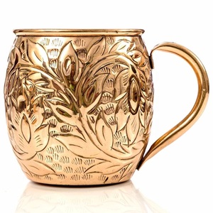 แก้วมอสโกมิวล์ลายดอกไม้สำหรับเป็นของขวัญ แก้วเครื่องดื่มทองแดงทำมือเงางามพร้อมหูจับสำหรับร้านอาหาร โรงแรม และบาร์ - Product Image 4