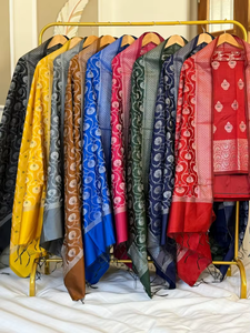 Nuevo Conjunto de 3 Piezas de Seda Dupion Banarasi para Mujer, Cómodo, Sin Costuras, de Secado Rápido, Protección Solar, Estilo Étnico Tradicional para Fiestas - Product Image 5