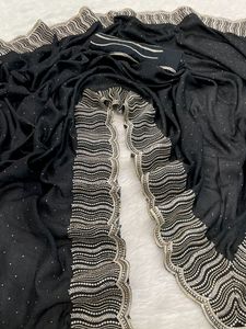 Último Sari de seda Vichitra negro brillante exclusivo con blusa exclusiva indio nupcial fiesta clásica Ropa Étnica mujer Sari - Product Image 2