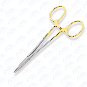 Porte-aiguille Halsey en acier inoxydable avec poignée à anneau et cliquet pour maintenir les aiguilles, 5 pouces (13 cm), à mâchoires droites - Product Image 4