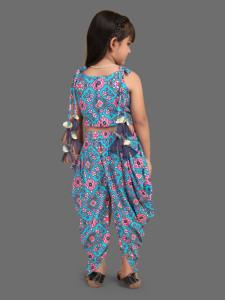 ชุดเสื้อผ้าเด็กพิมพ์ลาย Patola พร้อมกางเกง Dhoti ชุดพื้นเมืองอินเดียแบบดั้งเดิมสำหรับเด็ก งานปาร์ตี้ ตัดเย็บสำเร็จพร้อมใส่สำหรับเทศกาล - Product Image 4