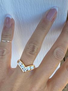 High Quality Luxury Certified Channel Setting Cut Natural Diamond Chevron Wedding <b>Rings</b> 14K Yellow Gold Anniversary <b>Band</b> <b>Ring</b> - Product Image 4