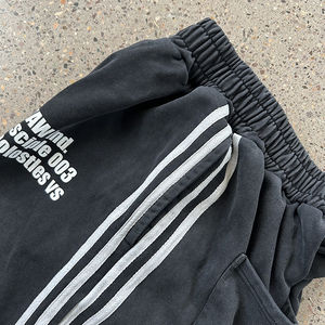 Personalizado de los hombres heavyweigth400 + GSM pantalones de chándal lavado ácido frente impresión suelta recto lado rayado cordón cintura pierna ancha Casual - Product Image 6