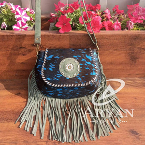 Nouvel arrivage de sac à bandoulière Concho à franges en cuir et fourrure métallique sac à bandoulière en cuir suédé sac de soirée pour femmes - Product Image 1