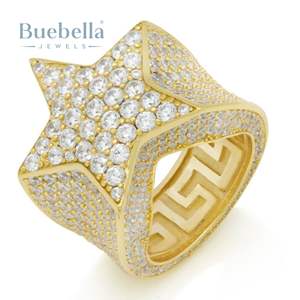 Original 925 plata esterlina 14K chapado en oro VVS Moissanite estrella anillo para hombres para regalo fiesta o aniversario - Product Image 2