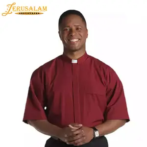 नई पुरुषों की लाल रोमन कॉलर लघु आस्तीन पुजारी clergy शर्ट आधा आस्तीन नीले रंग