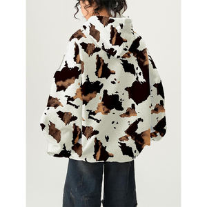 Sweat-shirt à capuche pour femme de haute qualité 100% coton écologique respirant surdimensionné Logo personnalisé Vêtements de rue décontractés Imprimé léopard - Product Image 3