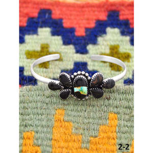 Southwest Handmade Black Jack & Sterling <b>Silver</b> <b>Cuff</b> <b>Bracelet</b> Fashionable Accessory - Product Image 3