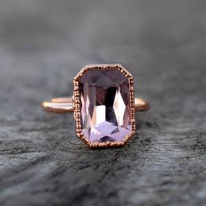 <b>Rose</b> Quartz Hydro Ring Cut Natural <b>Clear</b> Gemstone Anniversary Gift Rings for Women Wedding Octagon Cut Dainty 925 Silver - Product Image 3