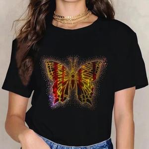 Camisetas de Mujer de Marca de Lujo con Logotipo Personalizado OEM, con Pedrería Brillante, 100% Algodón, Básicas, de Peso Pesado, Corte Regular - Product Image 5
