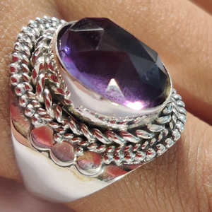 Exquisito rosecut facetado amatista natural anillo de plata ovalado piedra preciosa anillo de boda y fiesta - Product Image 4