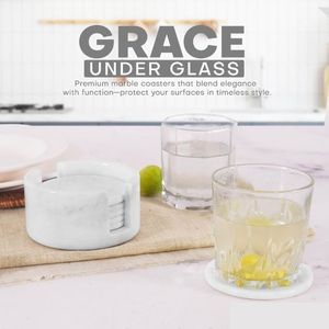White Classic <b>Marble</b> <b>Coasters</b> Set of 6 with Holder Round Drink <b>Coasters</b> Eco-Friendly - Product Image 4