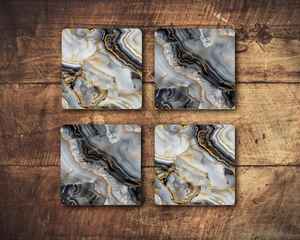 <b>Black</b> Agate <b>Coaster</b> Set Marble Beverage <b>Coasters</b> Elegant Modern New Home Drink <b>Coaster</b> Gifts - Product Image 1