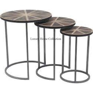Wooden Made Round Shape Inexpensive Set of 3 Drinkable Nesting <b>Table</b> Set of 3 <b>Tall</b> Size Antique Look in Cheap Price From India - Product Image 4