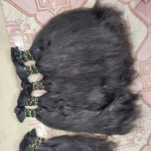 26 pulgadas a granel 100% virgen indio Remy materia prima Color negro Natural estilo ondulado cabello humano a granel sin químicos - Product Image 5