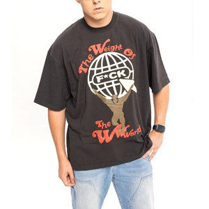 เสื้อยืดสกรีนลายยูนิเซ็กซ์สำหรับฤดูร้อนเสื้อยืด300gsm ผู้ชายสะพายไหล่แบบปล่อยระบายอากาศได้ดีโลโก้พัฟแบบกำหนดเองได้คุณภาพสูง - Product Image 1