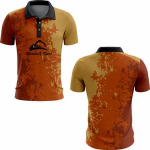 Golf de secado rápido para hombres para polos, uniforme de trabajo de punto de manga corta personalizado con estampado de empalme, diseño de dos botones - Product Image 6