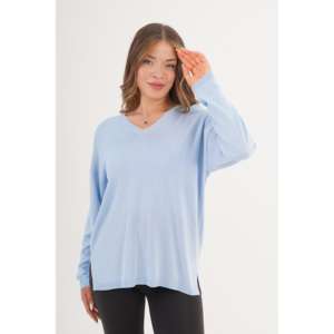 Suéter de Punto Azul Bebé con Cuello en V y Abertura Lateral, Diseño Transpirable, Venta al Por Mayor - Product Image 5