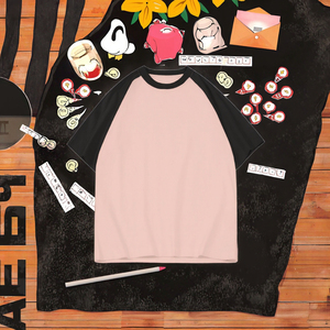 Camiseta de Manga Corta para Hombre, Estilo Raglán, Oversize, Gris y Negro, Cuello Redondo, Casual, de Algodón, Color Sólido - Product Image 3