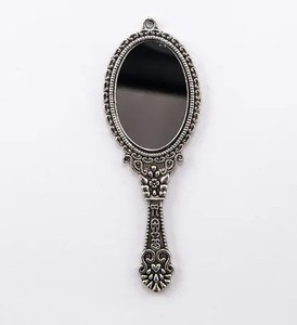 Miroir de poche miniature en argent vieilli : Verre miroir - Product Image 3