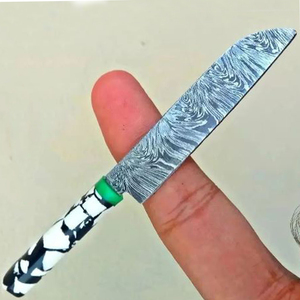 Mini cuchillo de cocina japonesa de acero de Damasco hecho a mano, mango de acero inoxidable, madera, PP, Dabber en miniatura - Product Image 6