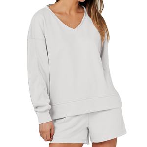 Sudadera de Invierno Informal para Mujer, de Dos Piezas, con Logotipo Personalizado, Fabricada en Fábrica, de Poliéster/Algodón, Felpa, Transpirable, con Cordones y Cinturón en la Cintura - Product Image 4