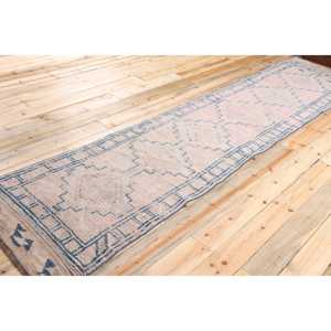 Tapis turc vintage Herki 2,6x11,4 pi (80x348 cm), tapis en laine bleu abstrait - Product Image 2