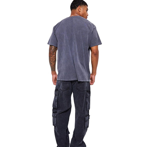 Pantalones altos y pesados regulares personalizados unisex, pantalones de chándal de pierna ancha, de algodón, lavado ácido, desteñido al sol, pintado, rectos, acampanados - Product Image 3