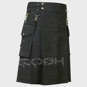 Fournisseur et fabricant de Kilts utilitaires pour hommes en denim noir de qualité supérieure sur mesure Kilts écossais longs gothiques avec poches latérales - Product Image 2
