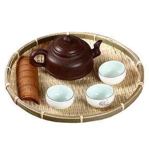 Plateau tissé artisanal écologique - Panier de service rond multifonctionnel pour le thé, les aliments et le rangement domestique, décoration bohème - Product Image 1